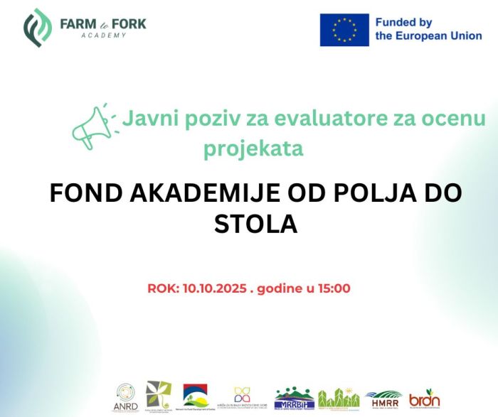 Javni poziv za evaluatore – Akademija „Od polja do stola“ Javni poziv za evaluatore – Akademija „Od polja do stola“