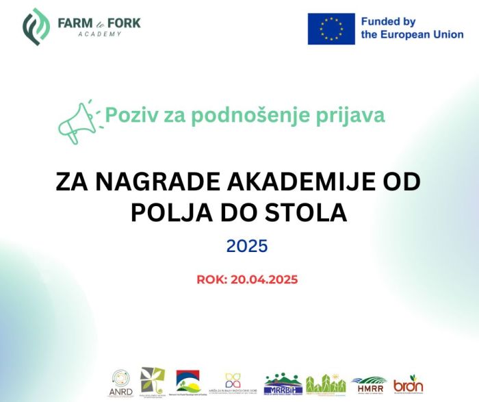 PRODUŽEN ROK ZA PRIJAVU ZA TRI NAGRADE U OKVIRU PRVOG IZDANJA NAGRADE AKADEMIJE OD POLJA DO STOLA